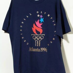 Vintage 1990s Atlanta 1996 Olympic Games Graphic Navy Blue shirt